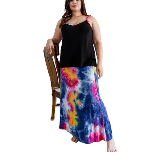 Plus Multicolor Tie-Dye V-Neck Top & Maxi Skirt 2 PC Set - Picture 7 of 7